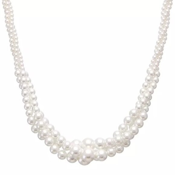 VERA WANG Romantic White Pearl Triple Strand Layered Collar Necklace - Picture 1 of 6